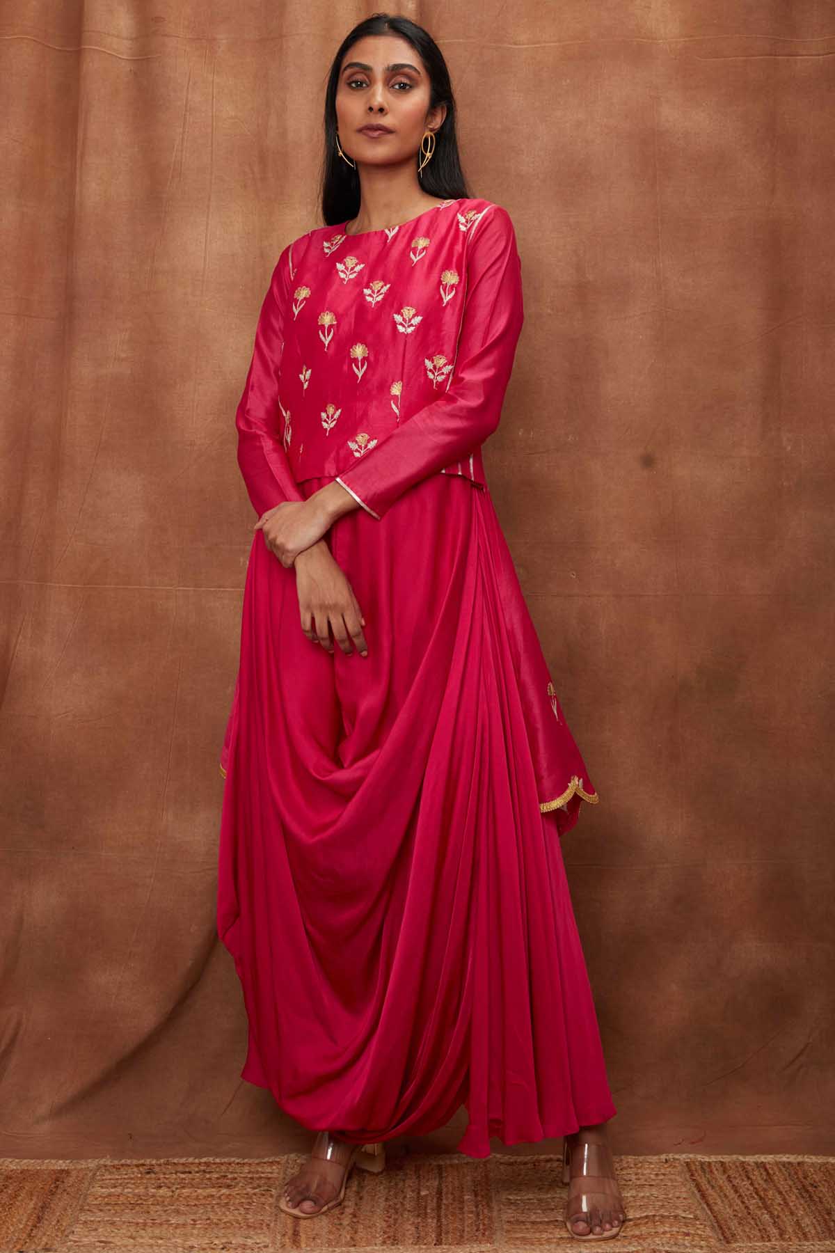 Buy Rani Pink Scalloped Top & Cowl Dress for Women Online